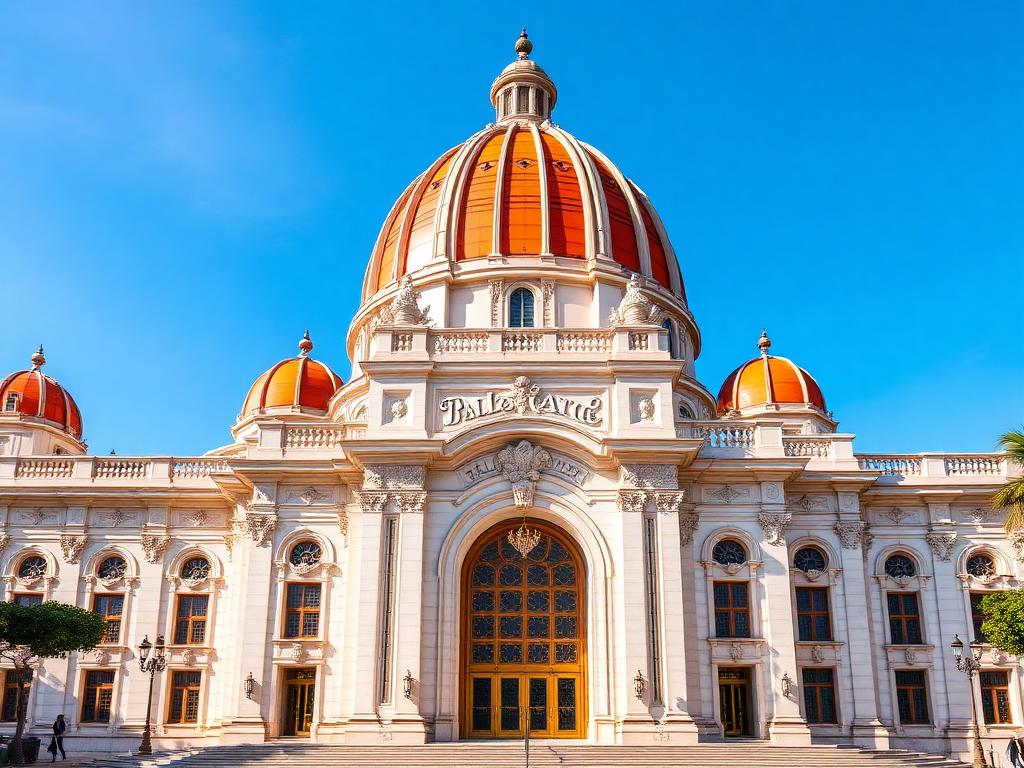 Orange-domed Palacio de Bellas Artes in Mexico City under blue sky
