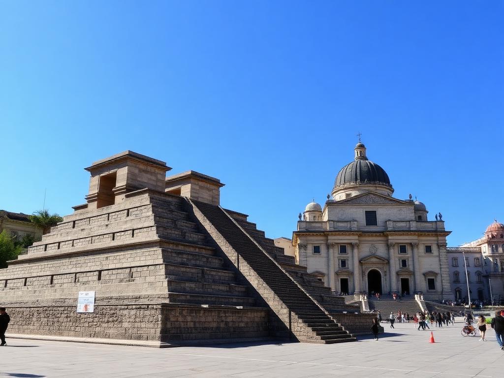 Templo Mayor Aztec ruins next to the Mexico City cathedral on the Zócalo
